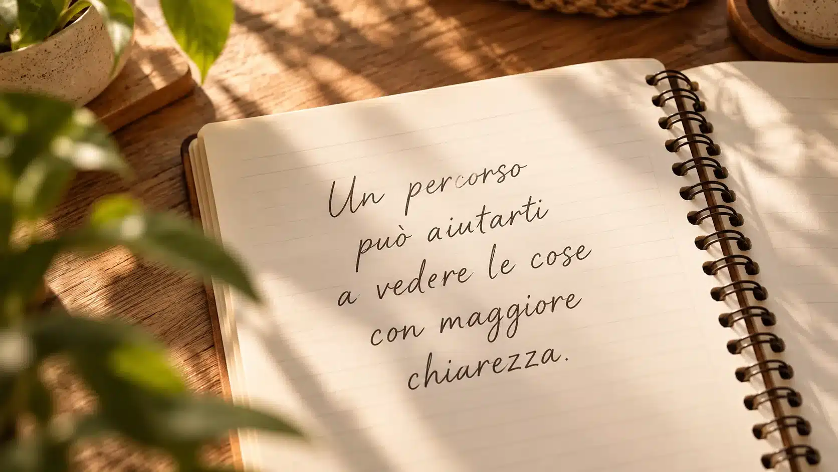 Quaderno con la frase “Un percorso può aiutarti a vedere le cose con maggiore chiarezza”